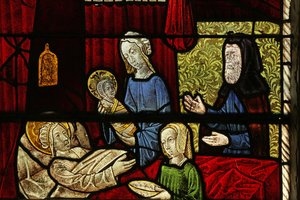 Window depicting the Birth of the Virgin Mary by French School